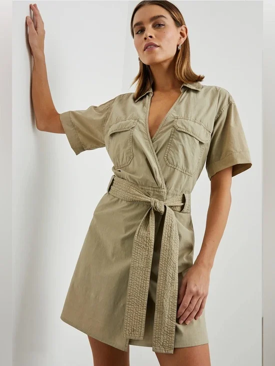Rails Natalie Cotton Poplin Wrap Dress | Size Medium | Khaki/Natural | NWT - Picture 3 of 10